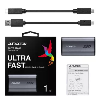 ADATA Externí SSD 2TB SE880, USB-C 3.2 Gen 2x2, R:2000/W:2000MB/s, šedá ADATA Externí SSD 2TB SE880, USB-C 3.2 Gen 2x2, R:2000/W:2000MB/s, šedá