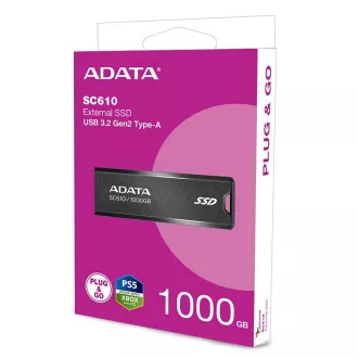 ADATA Externí SSD 1TB SC610, USB-A 3.2, černá ADATA Externí SSD 1TB SC610, USB-A 3.2, černá