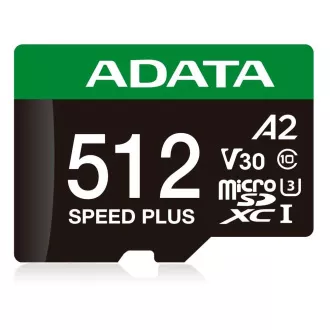 ADATA MicroSDXC karta 512GB Speed Plus, U3, C10, A2, V30 (R:180/W:160 MB/s) + SD adaptér ADATA MicroSDXC karta 512GB Speed Plus, U3, C10, A2, V30 (R:180/W:160 MB/s) + SD adaptér