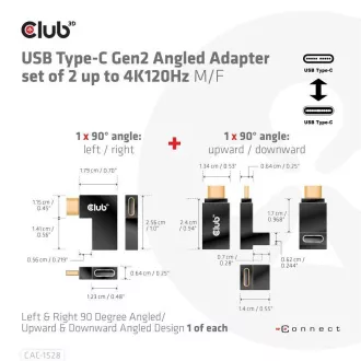 Club3D set adapterů USB-C Gen2 angled adapter set of 2, 4K120Hz, 240W, (M/F) Club3D set adapterů USB-C Gen2 angled adapter set of 2, 4K120Hz, 240W, (M/F)