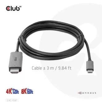 Club3D kabel USB-C na HDMI, 4K120Hz 8K60Hz HDR10 s DSC1.2, Aktivní kabel, M/M, 3m Club3D kabel USB-C na HDMI, 4K120Hz 8K60Hz HDR10 s DSC1.2, Aktivní kabel, M/M, 3m