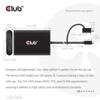 Club3D Video rozbočovač USB-C/A na 2xHDMI 2.0, Dual Monitor, 4K60Hz (M/F) Club3D Video rozbočovač USB-C/A na 2xHDMI 2.0, Dual Monitor, 4K60Hz (M/F)
