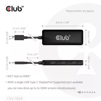 Club3D hub MST USB-C na 3xHDMI, Single: 8K30Hz, Triple: 4K60Hz Club3D hub MST USB-C na 3xHDMI, Single: 8K30Hz, Triple: 4K60Hz