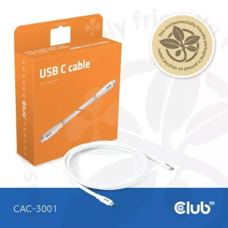 Club3D Kabel USB-C 4.0, 20Gbps, 4K60Hz, PD 240W, 2m, bílá Club3D Kabel USB-C 4.0, 20Gbps, 4K60Hz, PD 240W, 2m, bílá