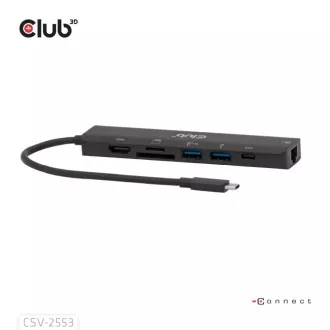 Club3D Dokovací stanice USB-C 7v1, 1xHDMI, 1xUSB-C PD, 2xUSB, 1xRJ45, microSD/SD, černá Club3D Dokovací stanice USB-C 7v1, 1xHDMI, 1xUSB-C PD, 2xUSB, 1xRJ45, microSD/SD, černá