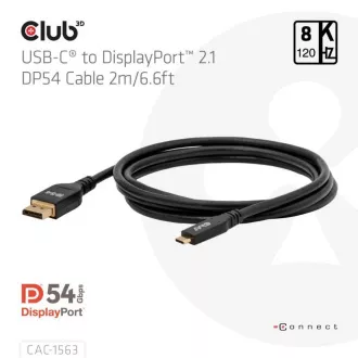 Club3D Kabel USB-C na DisplayPort 2.1 DP54 Bi-Directional, 8K120Hz, 4K480Hz, 2m Club3D Kabel USB-C na DisplayPort 2.1 DP54 Bi-Directional, 8K120Hz, 4K480Hz, 2m
