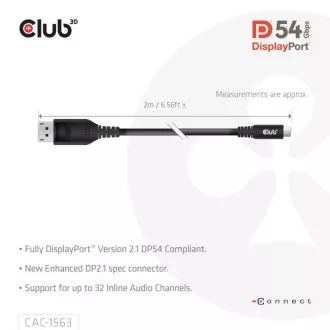 Club3D Kabel USB-C na DisplayPort 2.1 DP54 Bi-Directional, 8K120Hz, 4K480Hz, 2m Club3D Kabel USB-C na DisplayPort 2.1 DP54 Bi-Directional, 8K120Hz, 4K480Hz, 2m