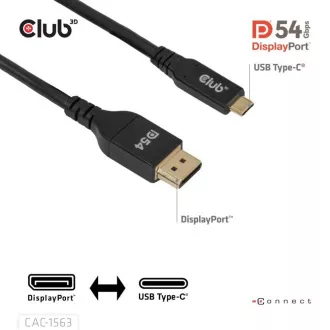 Club3D Kabel USB-C na DisplayPort 2.1 DP54 Bi-Directional, 8K120Hz, 4K480Hz, 2m Club3D Kabel USB-C na DisplayPort 2.1 DP54 Bi-Directional, 8K120Hz, 4K480Hz, 2m