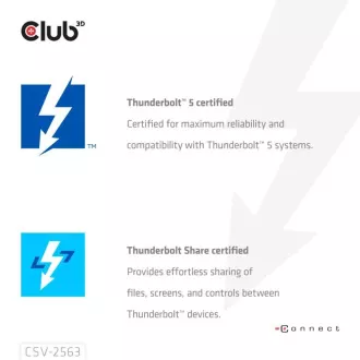 Club3D hub Thunderbolt 5 5v1, 3x USB-C TB5, 1x USB-A, 1x8K60Hz, 3x 5K60Hz, certifikace Thunderbolt Share, 180W Club3D hub Thunderbolt 5 5v1, 3x USB-C TB5, 1x USB-A, 1x8K60Hz, 3x 5K60Hz, certifikace Thunderbolt Share, 180W