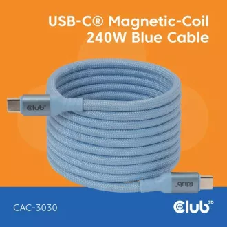 Club3D Kabel magnetický USB-C, 240W PD3.1, 480 Mbps, 2m, modrá Club3D Kabel magnetický USB-C, 240W PD3.1, 480 Mbps, 2m, modrá