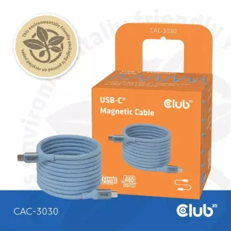 Club3D Kabel magnetický USB-C, 240W PD3.1, 480 Mbps, 2m, modrá Club3D Kabel magnetický USB-C, 240W PD3.1, 480 Mbps, 2m, modrá