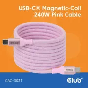 Club3D Kabel magnetický USB-C, 240W PD3.1, 480 Mbps, 2m, růžová