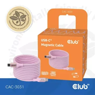 Club3D Kabel magnetický USB-C, 240W PD3.1, 480 Mbps, 2m, růžová Club3D Kabel magnetický USB-C, 240W PD3.1, 480 Mbps, 2m, růžová