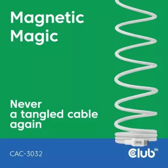 Club3D Kabel magnetický USB-C, 240W PD3.1, 480 Mbps, 2m, bílá Club3D Kabel magnetický USB-C, 240W PD3.1, 480 Mbps, 2m, bílá