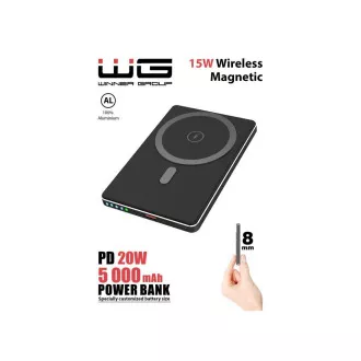 WG - Power Bank 5000 mAh, bezdrátová 15W + PD 20W, černá WG - Power Bank 5000 mAh, bezdrátová 15W + PD 20W, černá