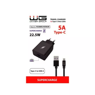 WG - Síťová nabíječka 1x USB-A 22, 5W, SuperCharge, 5V-9V-12V, + kabel USB-A na Type-C (5A), černá WG - Síťová nabíječka 1x USB-A 22, 5W, SuperCharge, 5V-9V-12V, + kabel USB-A na Type-C (5A), černá