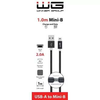 WG - Datový kabel USB Mini-B (5 pins)-USB-A / 1m / nylon braided / black WG - Datový kabel USB Mini-B (5 pins)-USB-A / 1m / nylon braided / black