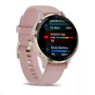 Garmin Venu® 3S, Nerezová luneta Soft Gold, pouzdro Dust Rose, silikonový řemínek Garmin Venu® 3S, Nerezová luneta Soft Gold, pouzdro Dust Rose, silikonový řemínek