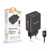 Aligator síťová nabíječka, 2x USB, smart IC, 2, 4 A, kabel USB-C 2A, černá