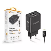 Aligator síťová nabíječka, 2x USB, smart IC, 2, 4 A, kabel Lightning 2A, černá