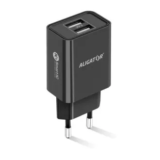 Aligator síťová nabíječka, 2x USB, smart IC, 2, 4 A, kabel Lightning 2A, černá Aligator síťová nabíječka, 2x USB, smart IC, 2, 4 A, kabel Lightning 2A, černá