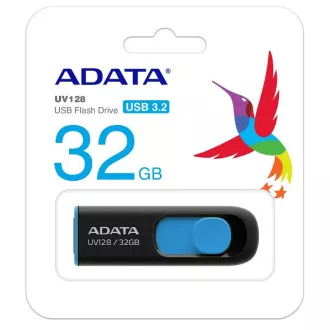 ADATA Flash Disk 32GB UV128, USB 3.1 Dash Drive (R:40/W:25 MB/s) černá/modrá ADATA Flash Disk 32GB UV128, USB 3.1 Dash Drive (R:40/W:25 MB/s) černá/modrá