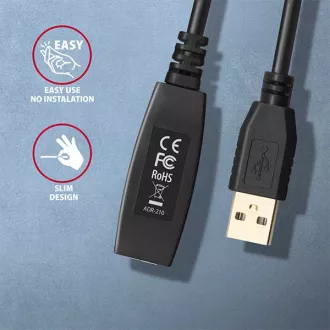 AXAGON ADR-210, USB 2.0 A-M -> A-F aktivní prodlužovací / repeater kabel, 10m
