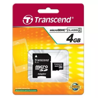 TRANSCEND MicroSDHC karta 4GB Class 4 + adaptér TRANSCEND MicroSDHC karta 4GB Class 4 + adaptér