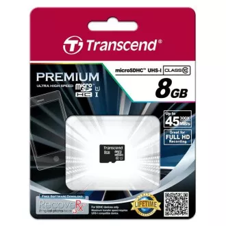 TRANSCEND MicroSDHC karta 8GB Premium, Class 10 UHS-I 300x, bez adaptéru TRANSCEND MicroSDHC karta 8GB Premium, Class 10 UHS-I 300x, bez adaptéru