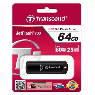 TRANSCEND Flash Disk 64GB JetFlash®700, USB 3.0 (R:80/W:25 MB/s) černá TRANSCEND Flash Disk 64GB JetFlash®700, USB 3.0 (R:80/W:25 MB/s) černá