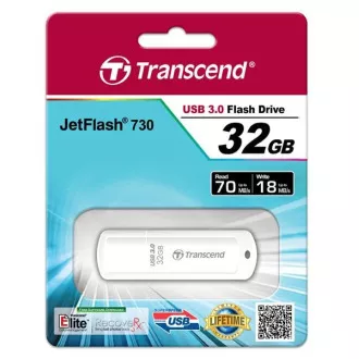 TRANSCEND Flash Disk 32GB JetFlash®730, USB 3.0 (R:70/W:18 MB/s) bílý TRANSCEND Flash Disk 32GB JetFlash®730, USB 3.0 (R:70/W:18 MB/s) bílý