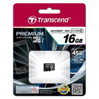 TRANSCEND MicroSDHC karta 16GB Premium, Class 10 UHS-I 300x, bez adaptéru TRANSCEND MicroSDHC karta 16GB Premium, Class 10 UHS-I 300x, bez adaptéru