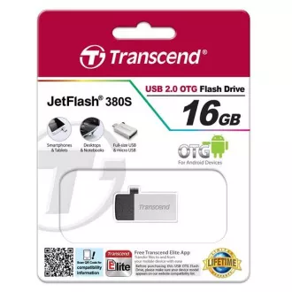 TRANSCEND Flash Disk 16GB JetFlash®380S, USB 2.0/micro USB (R:20/W:5 MB/s) stříbrná TRANSCEND Flash Disk 16GB JetFlash®380S, USB 2.0/micro USB (R:20/W:5 MB/s) stříbrná