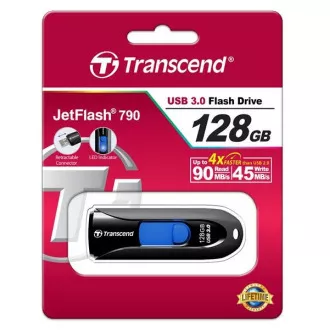 TRANSCEND Flash Disk 128GB JetFlash®790, USB 3.1 (R:90/W:40 MB/s) černá/modrá TRANSCEND Flash Disk 128GB JetFlash®790, USB 3.1 (R:90/W:40 MB/s) černá/modrá