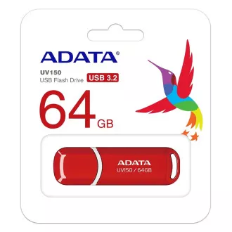 ADATA Flash Disk 64GB UV150, USB 3.1 Dash Drive (R:90/W:20 MB/s) červená ADATA Flash Disk 64GB UV150, USB 3.1 Dash Drive (R:90/W:20 MB/s) červená