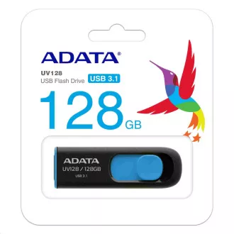 ADATA Flash Disk 128GB UV128, USB 3.1 Dash Drive (R:90/W:40 MB/s) černá/modrá ADATA Flash Disk 128GB UV128, USB 3.1 Dash Drive (R:90/W:40 MB/s) černá/modrá