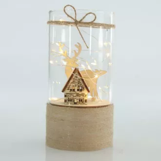 Eurolamp Skleněný dekor s chaloupkou a sobem, 9 x 18 cm Eurolamp Skleněný dekor s chaloupkou a sobem, 9 x 18 cm