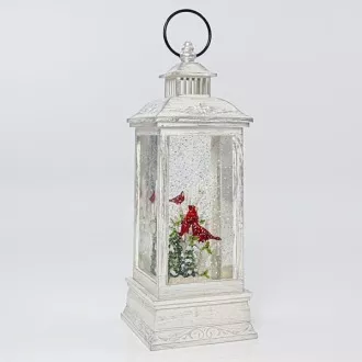 Eurolamp Vánoční dekorace bílá plastová lucerna s červeným ptáčkem uvnitř, 10,4 x 10,4 x 27,5 cm Eurolamp Vánoční dekorace bílá plastová lucerna s červeným ptáčkem uvnitř, 10,4 x 10,4 x 27,5 cm
