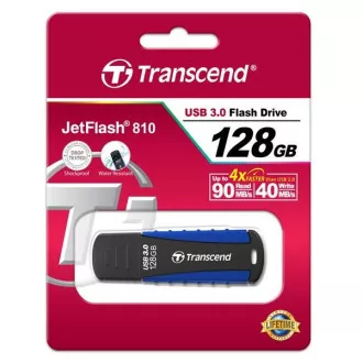 TRANSCEND Flash Disk 128GB JetFlash®810, USB 3.0 (voděodolný, nárazuvzdorný) (R:90/W:40 MB/s) černá/modrá TRANSCEND Flash Disk 128GB JetFlash®810, USB 3.0 (voděodolný, nárazuvzdorný) (R:90/W:40 MB/s) černá/modrá