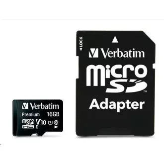 VERBATIM MicroSDHC karta 16GB Premium, U1 + SD adaptér VERBATIM MicroSDHC karta 16GB Premium, U1 + SD adaptér