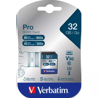 VERBATIM SDHC karta 32GB Pro, U3, V30 VERBATIM SDHC karta 32GB Pro, U3, V30