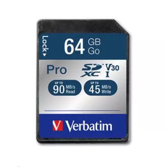 VERBATIM SDXC karta 64GB Pro, U3, V30 (R:90/W:45 MB/s) VERBATIM SDXC karta 64GB Pro, U3, V30 (R:90/W:45 MB/s)