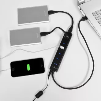 AXAGON HUE-SA7BP, 7x USB 3.0 ALU CHARGING hub, vč. AC adaptéru, kabel USB-A 40cm AXAGON HUE-SA7BP, 7x USB 3.0 ALU CHARGING hub, vč. AC adaptéru, kabel USB-A 40cm