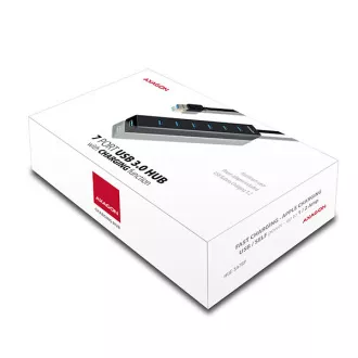 AXAGON HUE-SA7BP, 7x USB 3.0 ALU CHARGING hub, vč. AC adaptéru, kabel USB-A 40cm AXAGON HUE-SA7BP, 7x USB 3.0 ALU CHARGING hub, vč. AC adaptéru, kabel USB-A 40cm