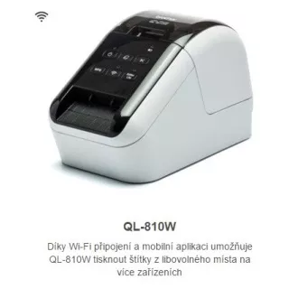 BROTHER tiskárna štítků QL-810W - 62mm, termotisk, WIFI, Profi Tiskárna Štítků / po dokoupení DK-22251 tisk červeně /