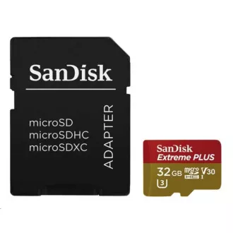 SanDisk MicroSDHC karta 32GB Extreme PLUS (10MB/s, UHS-I V30, Rescue Pro Deluxe) + adaptér SanDisk MicroSDHC karta 32GB Extreme PLUS (10MB/s, UHS-I V30, Rescue Pro Deluxe) + adaptér