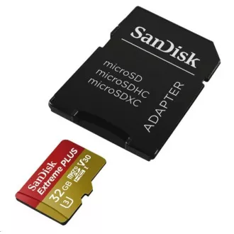 SanDisk MicroSDHC karta 32GB Extreme PLUS (10MB/s, UHS-I V30, Rescue Pro Deluxe) + adaptér SanDisk MicroSDHC karta 32GB Extreme PLUS (10MB/s, UHS-I V30, Rescue Pro Deluxe) + adaptér