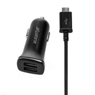 Aligator nabíječka do auta Turbo charge, 12/24 V, 2, 4 A, microUSB, 2x USB výstup, černá Aligator nabíječka do auta Turbo charge, 12/24 V, 2, 4 A, microUSB, 2x USB výstup, černá