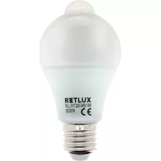 RLL 317 A60 E27 PIR žárovka 8W WW RETLUX RLL 317 A60 E27 PIR žárovka 8W WW RETLUX