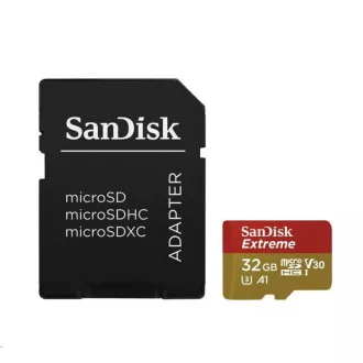 SanDisk MicroSDHC karta 32GB Extreme (100MB/s, Class 10 UHS-I V30, pro akční kamery) + adaptér SanDisk MicroSDHC karta 32GB Extreme (100MB/s, Class 10 UHS-I V30, pro akční kamery) + adaptér